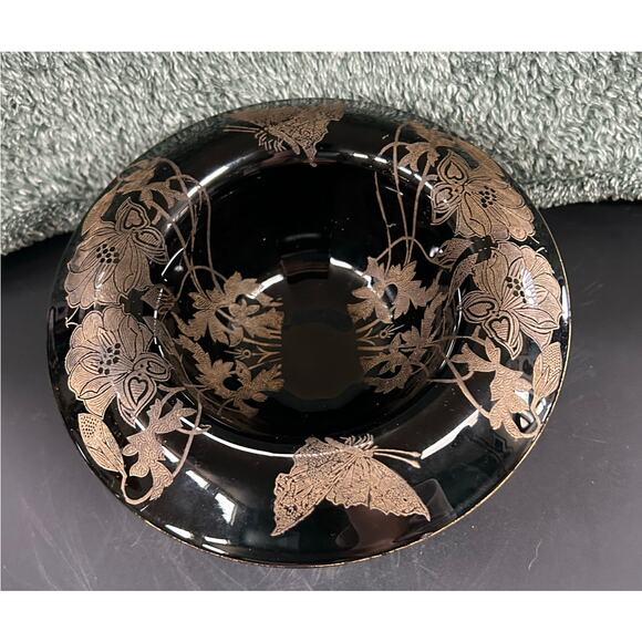 Art Nouveau Compote Black Amethyst Floral Butterfly Pattern Antique - Picture 9 of 15